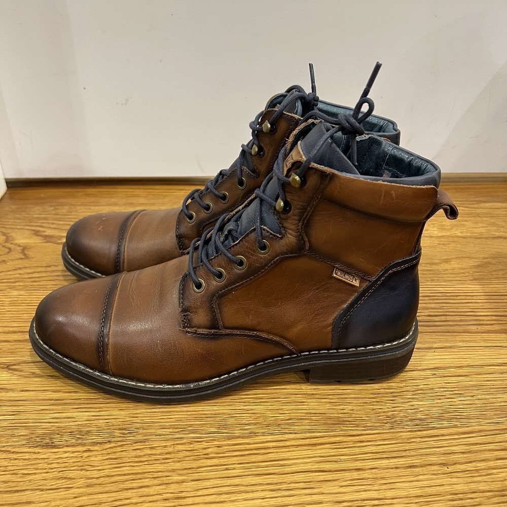 Pikolinos Mens YORK Brown Leather Cap Toe Ankle Zip Lace Up Boots Sz 41 / 8.5 US
